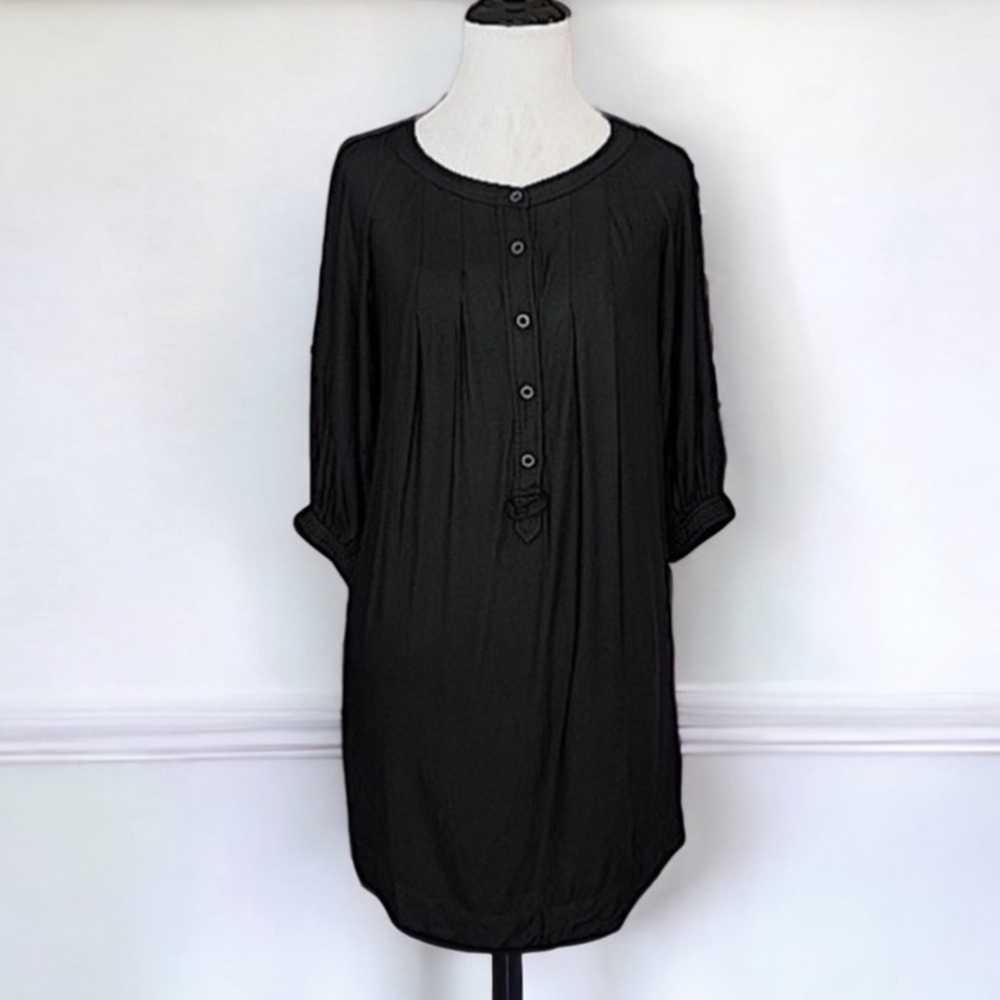 SANDRO black vintage button front cotton blend shift dress size 2 - Picture 2 of 9
